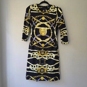 J. McLaughlin Chain Link Sheath Dress | XS | Stretch 3/4 Sleeves